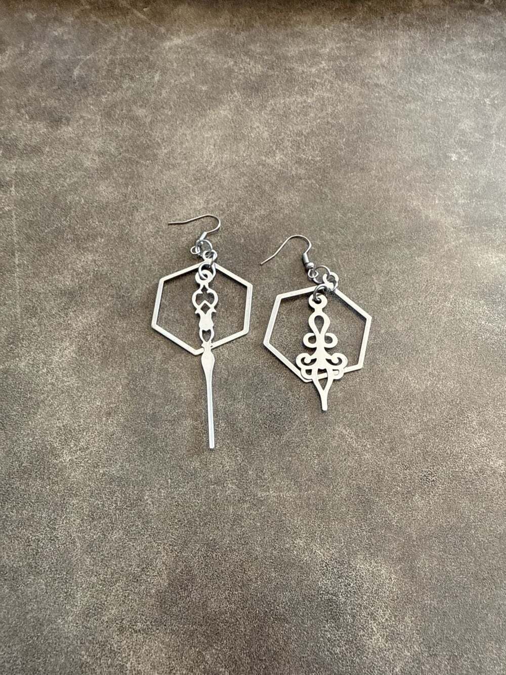 Handmade Mixed Metal Hexagon Clock Hands Earrings